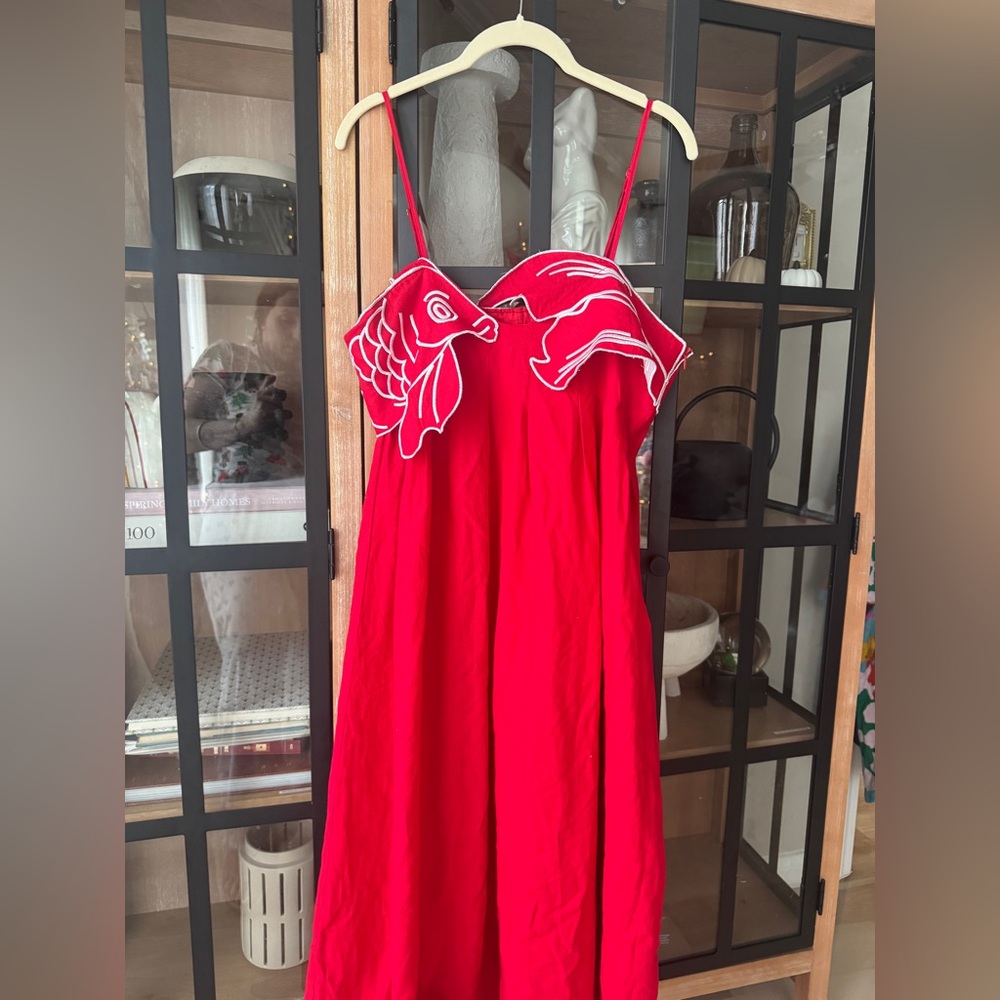 Koi Fish Embroidered Asymmetrical Maxi Dress midi tropical - Picture 2 of 11